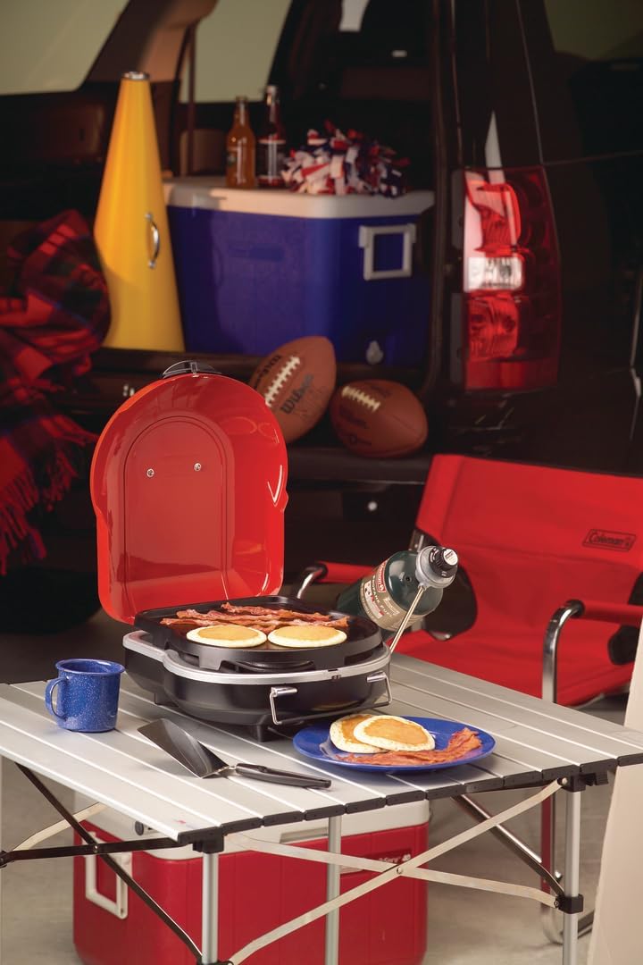 Coleman Fold 'N Go 6,000 BTU Portable Propane Grill, Lightweight Gas Grill with Push-Button Starter & Adjustable Horseshoe Burner, Great for Camping, Tailgating, Grilling, BBQ