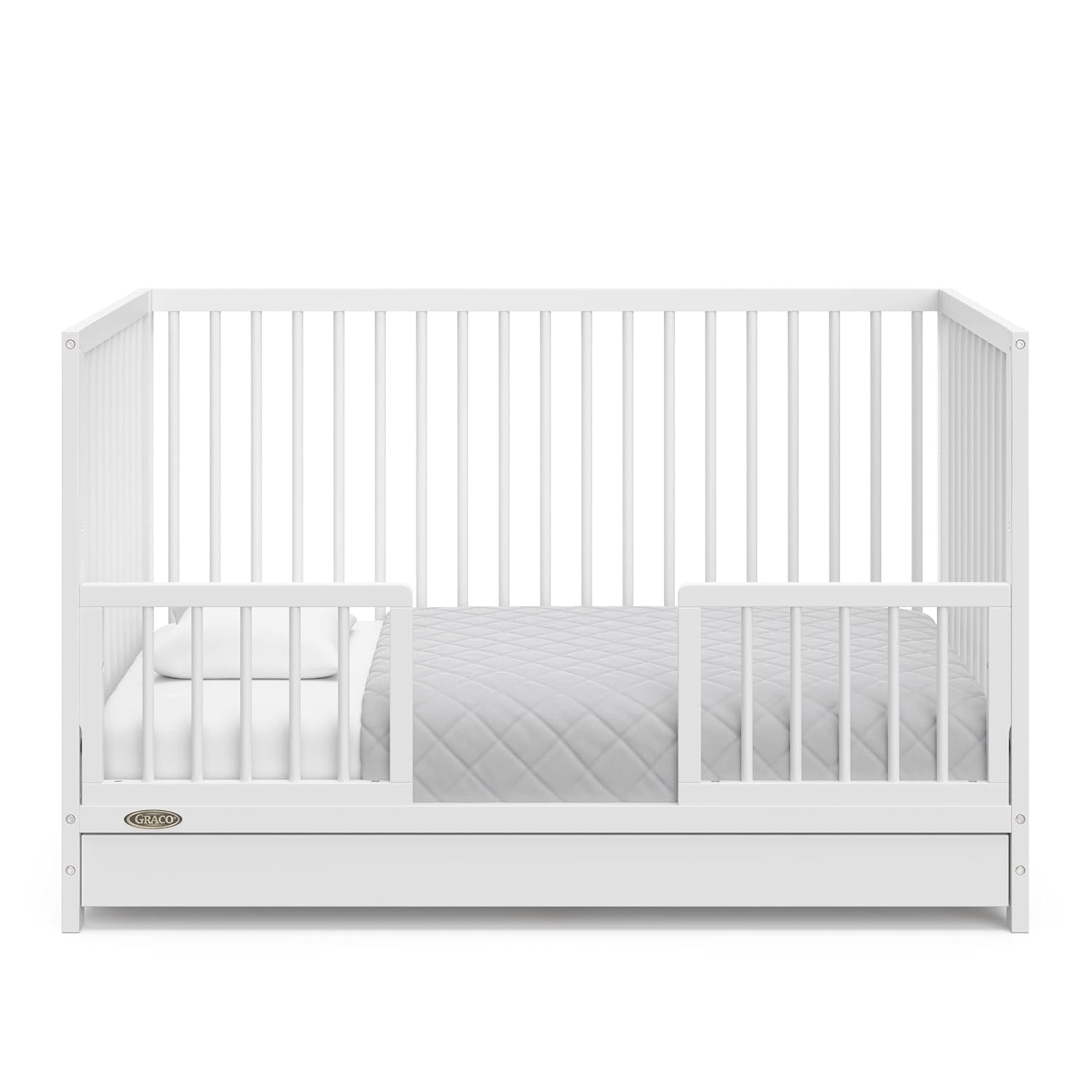 Graco Teddi 5-in-1 Convertible Crib with Drawer – GREENGUARD Gold Certified, Full-Size Nursery Storage Drawer, Baby Crib Converts to Toddler Bed, Daybed and Full-Size Bed (White)