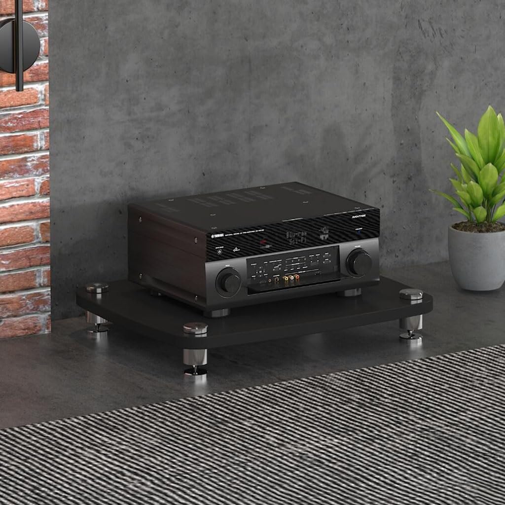 1/2/3/4-layer HiFi Audio Cabinet HiFi Stand Record Player MDF Stand Audio Rack with Shock-Absorbing Feet Power Amplifier Shelf Equipment Cabinet (Color : Black, Size : 60 * 48 * 10cm(1Tier))