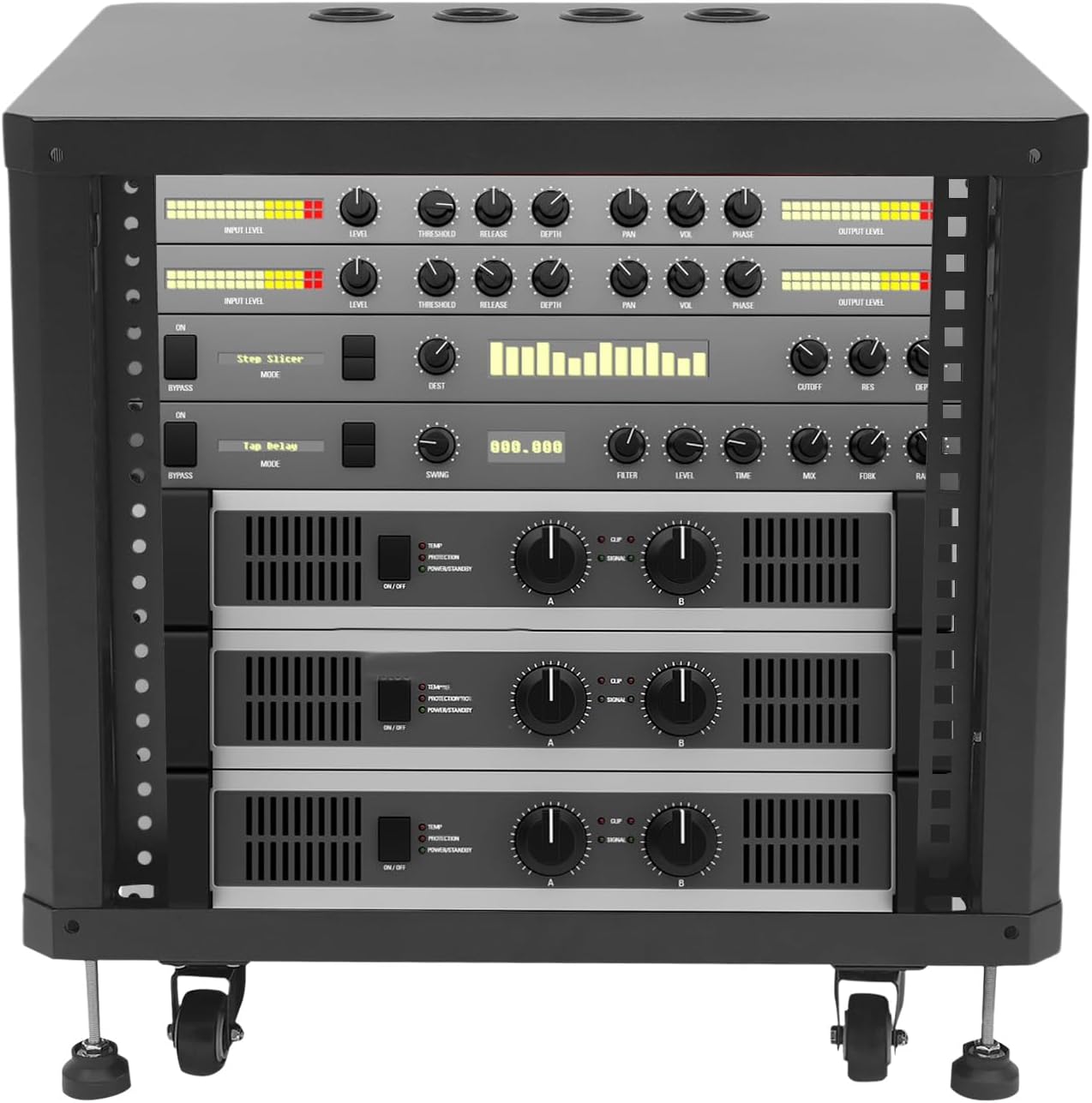 9U Network & Stereo Rack, Universal AV Equipment Rack with Caster Wheels, 19-Inch Rolling Open Server Audio Cabinet, AV Rack Stand for Studio, Server, Network Gear, Built-in Ventilation Holes (Black)