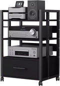 5/4/3/2-Tier AV Media Stand Vertical Storage Cabinet, Office Home Classroom Stereo Rack System Cabinet Adjustable, Mobile Audio Equipment Rack, Portable Record Player Amplifiers Shelf(3 Tier 79cm Tall