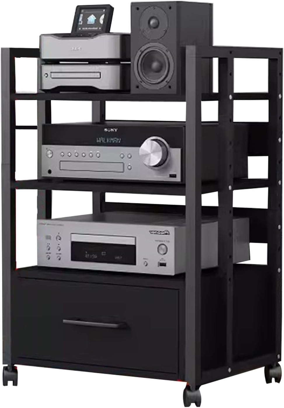 5/4/3/2-Tier AV Media Stand Vertical Storage Cabinet, Office Home Classroom Stereo Rack System Cabinet Adjustable, Mobile Audio Equipment Rack, Portable Record Player Amplifiers Shelf(3 Tier 79cm Tall