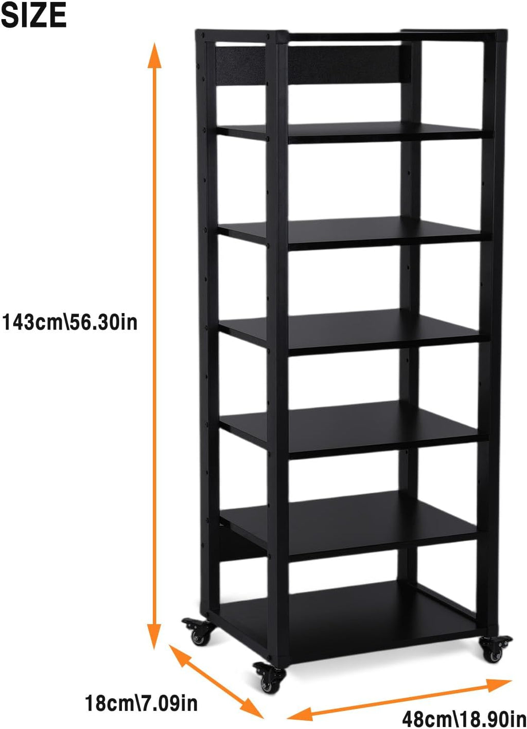 7-Tier Audio Rack Tower, Heavy Duty HiFi Amplifier Stand, Adjustable AV Media Component Cabinet with Wheel, Stereo Receiver & CD Player Display Rack for Home Theater Equipment