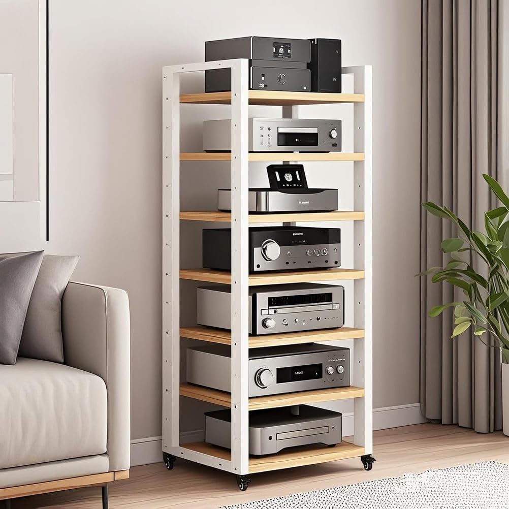7-Tier Heavy Duty Audio Component Rack 140cm Tall - HiFi Amplifier Rack/Audio-Video Shelving - CD Record Player Stereo Receiver AV Equipment Cabinet Display Stand,B