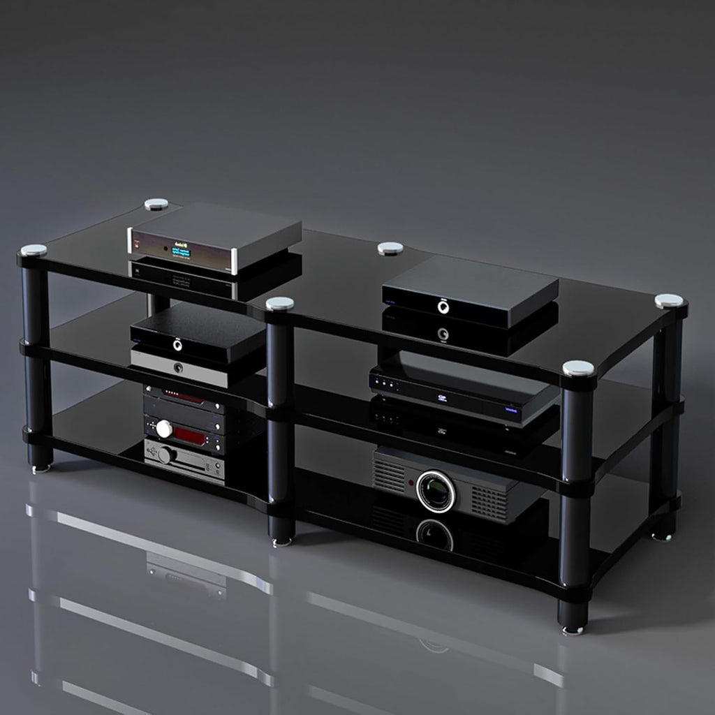 Portable Media Storage Rack Modern Cabinet with Cable Management Audio Rack for Entertainment Stereo Components HiFi Audio Equipment(A,Three-Layer)