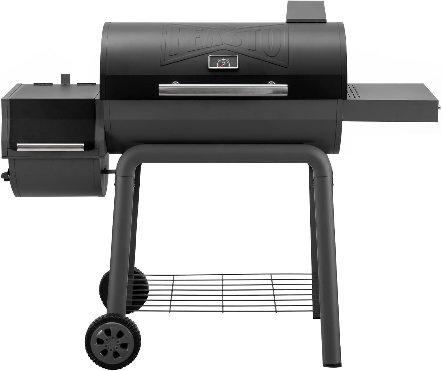 Feasto Heavy-Duty 30-Inch Charcoal Grill with Offset Smoker Grill, Side Table & 815 Sq. In Cooking Space, Outdoor BBQ Grill for Outdoor Barbecue in Backyard, Patio and Parties, Black