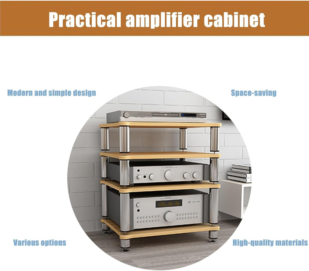 Media Storage Cabinet, Audio Video, Multi-Function Open Storage TV Stand, with Shock-Absorbing Feet Power Amplifier Shelf Equipment Cabinet for Living Room(Black,23.6'x18.8'x14.5')