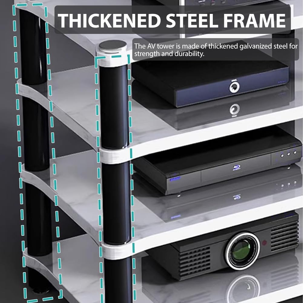 Audio Video Components Media Console Storage Shelf, Modern Audio Video Stand, Open Vinyl Player Stand Stereo Cabinet, Thickened Steel Legs for TV and AV Equipment,1 Layer Black