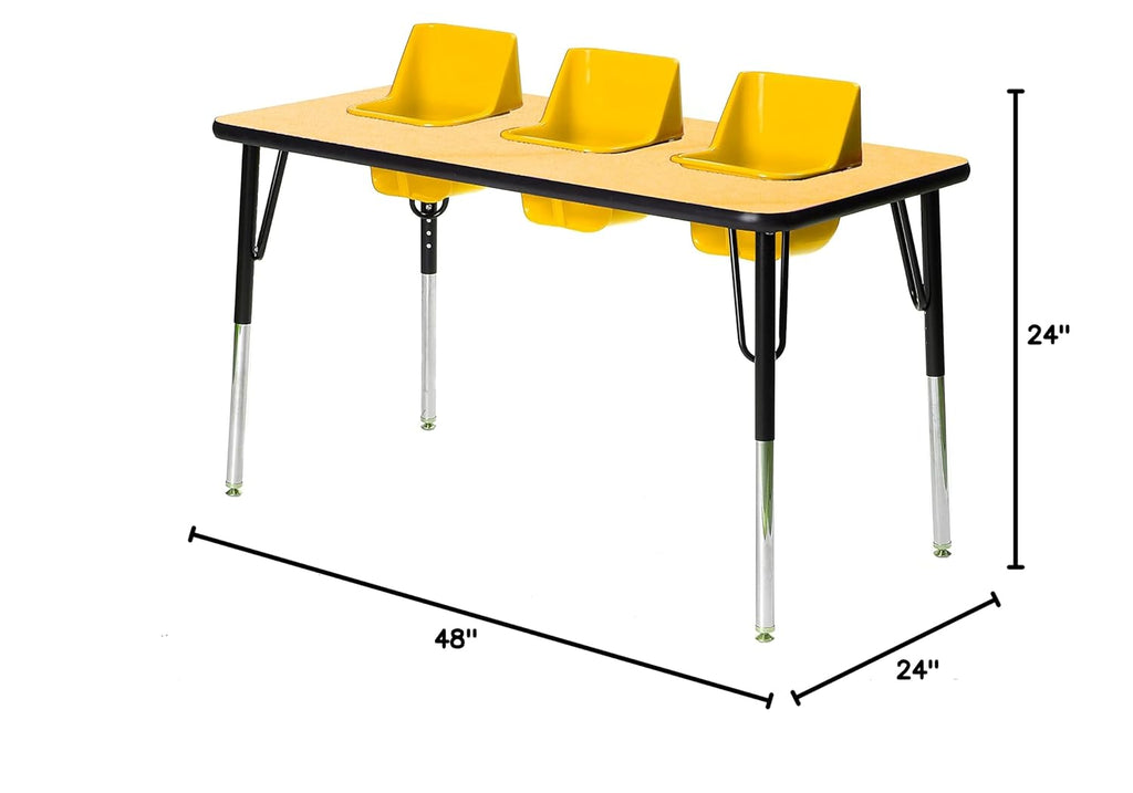 3-Seat Feeding Table (Maple Top, Yellow Seats, Black T-Mold)