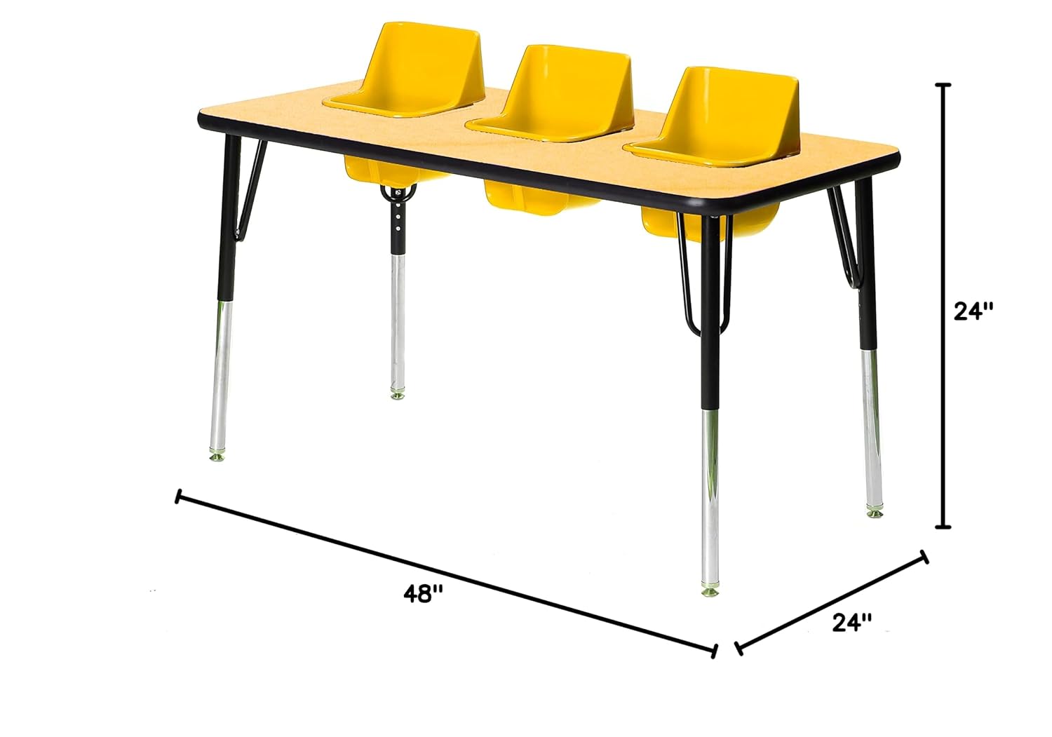 3-Seat Feeding Table (Maple Top, Yellow Seats, Black T-Mold)