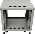 9U AV Rack with Wheels, Metal Studio Cabinet with Cable Ports, 19.8' x 22.4' x 18.3', Portable Home Studio Racks, Floor Standing Server Cabinet for Amplifiers, AV Equipment, Computers