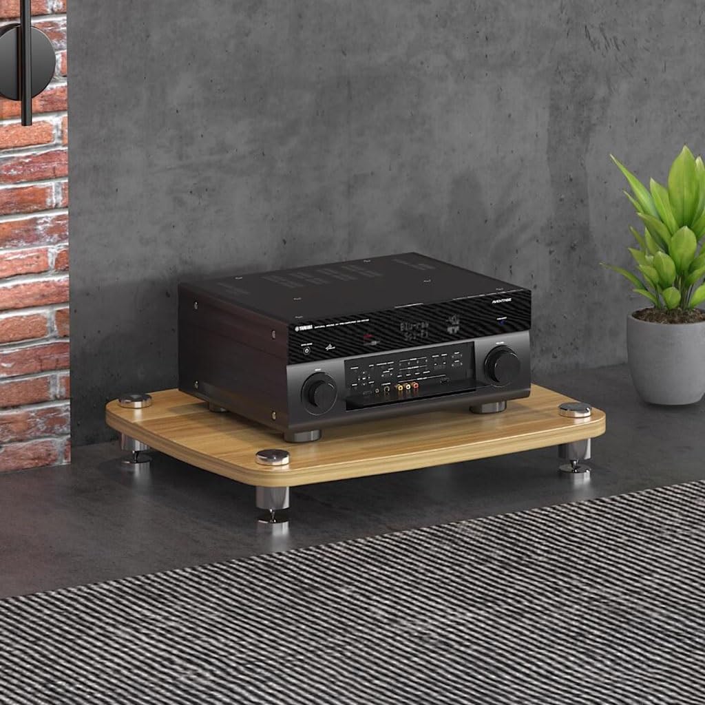 4 Layer Audio Cabinet Stand Record Player Stand Audio Rack with Shock Absorbing Feet Power Amplifier Shelf Equipment Cabinet White 60 * 48 * 10Cm Tier 1,Wood Color,60 * 48 * 10cm(1Tier)
