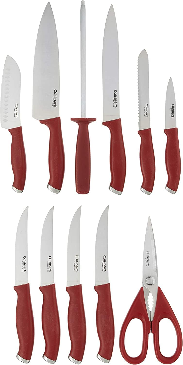 Cuisinart Air Fryer + Convection Toaster Oven, 8-1 Oven with Bake, Grill, Broil & Warm Options, Stainless Steel, TOA-70 & C77SSR-12P Color Pro Collection 12 Piece Knife Block Set, Red
