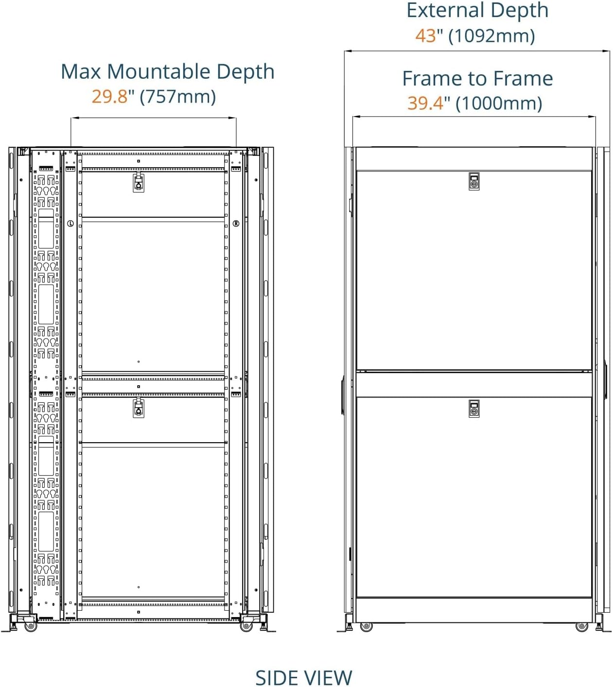Tecmojo 42U Server Rack Cabinet - PRE-Assembled 24inch Width 43inch Depth IT Network Equipment Cabinet Rack Enclosure with Casters - 3000lbs Weight Capacity