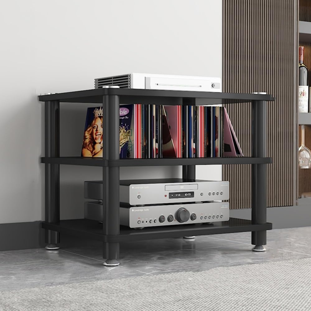 Audio Component Rack 1/2/3/4-Layer HiFi Audio Cabinet AV Media Storage Shelves Open Stereo Cabinet for HiFi Audio Equipment(Black,3 Tier/60x40x50cm)