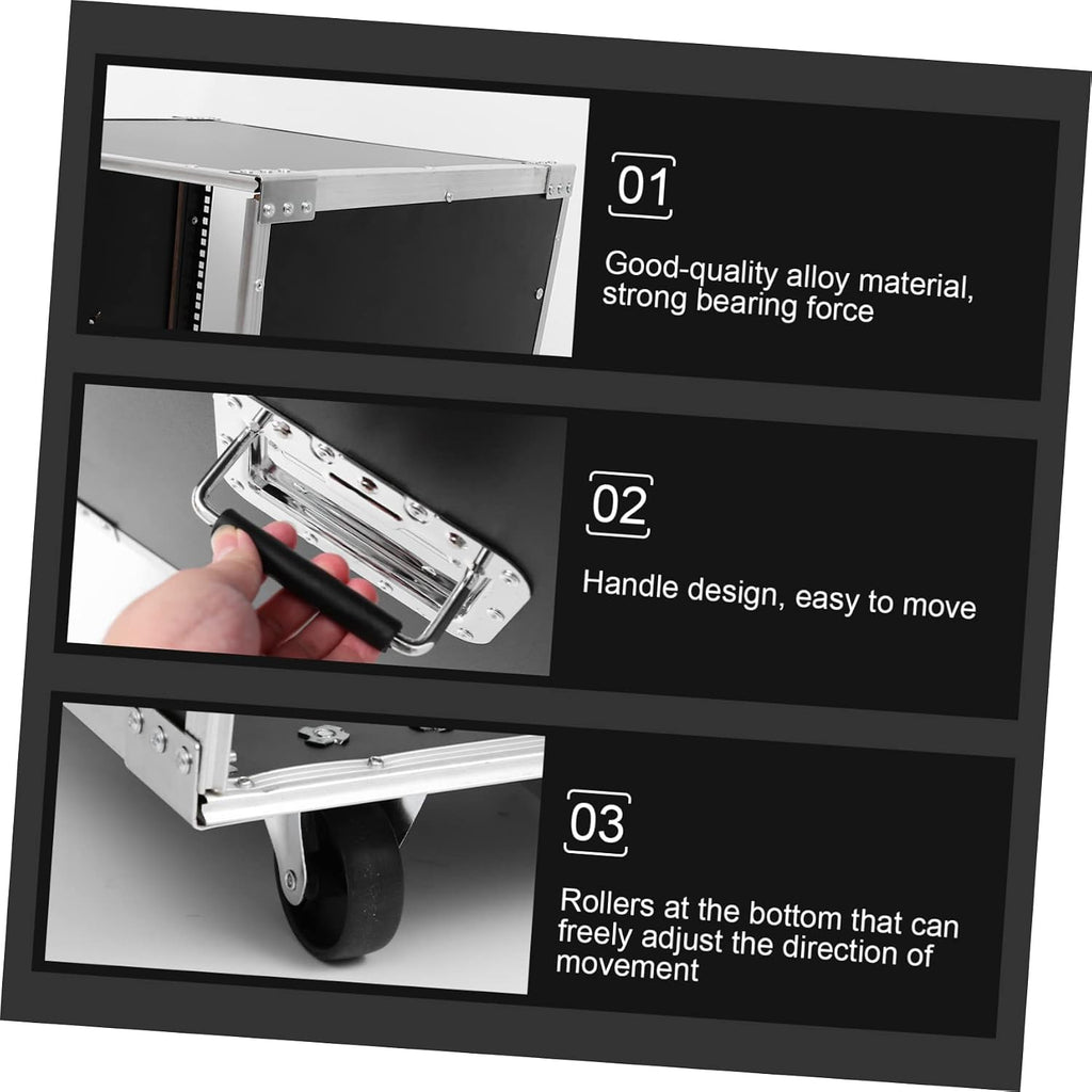 Stereo Rack Alloy Audio Shelf for Professional Equipment Portable Audio Cabinet with Handles and Rollers Easy Assembly Rack for Mixer and Computer Chassis