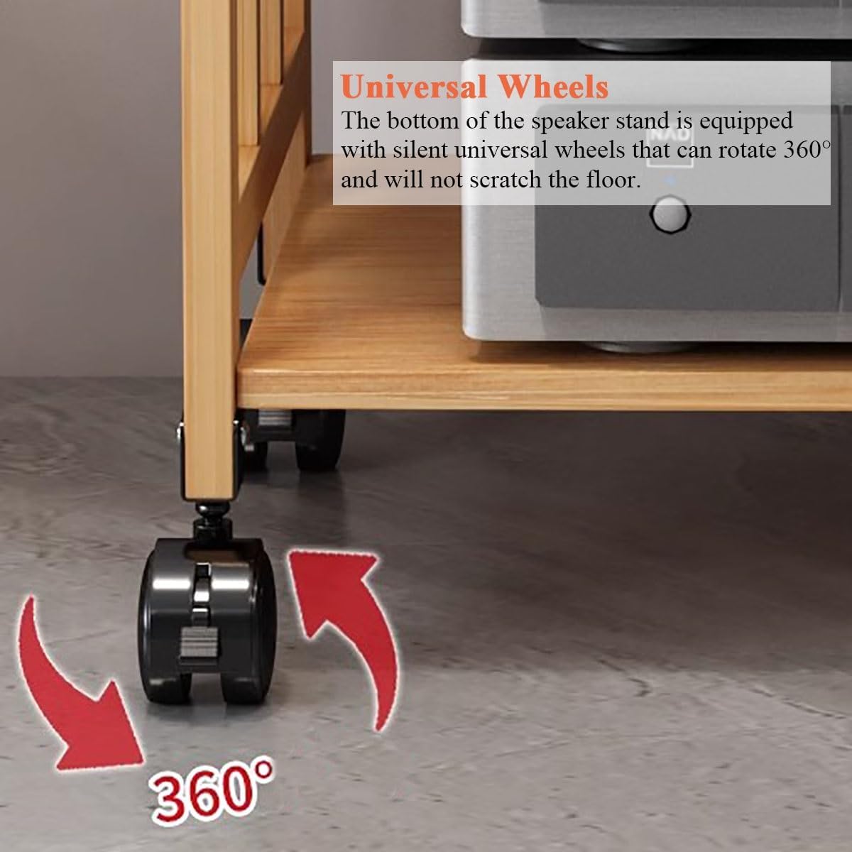 3 Tier Stereo Cabinet Furniture, Large Capacity Media Storage Rack for Audio-Video Equipment Shelving, Corner Bookshelf with Adjustable Shelf/Universal Wheels for Office Home Li(W-50cm-3 Tier)