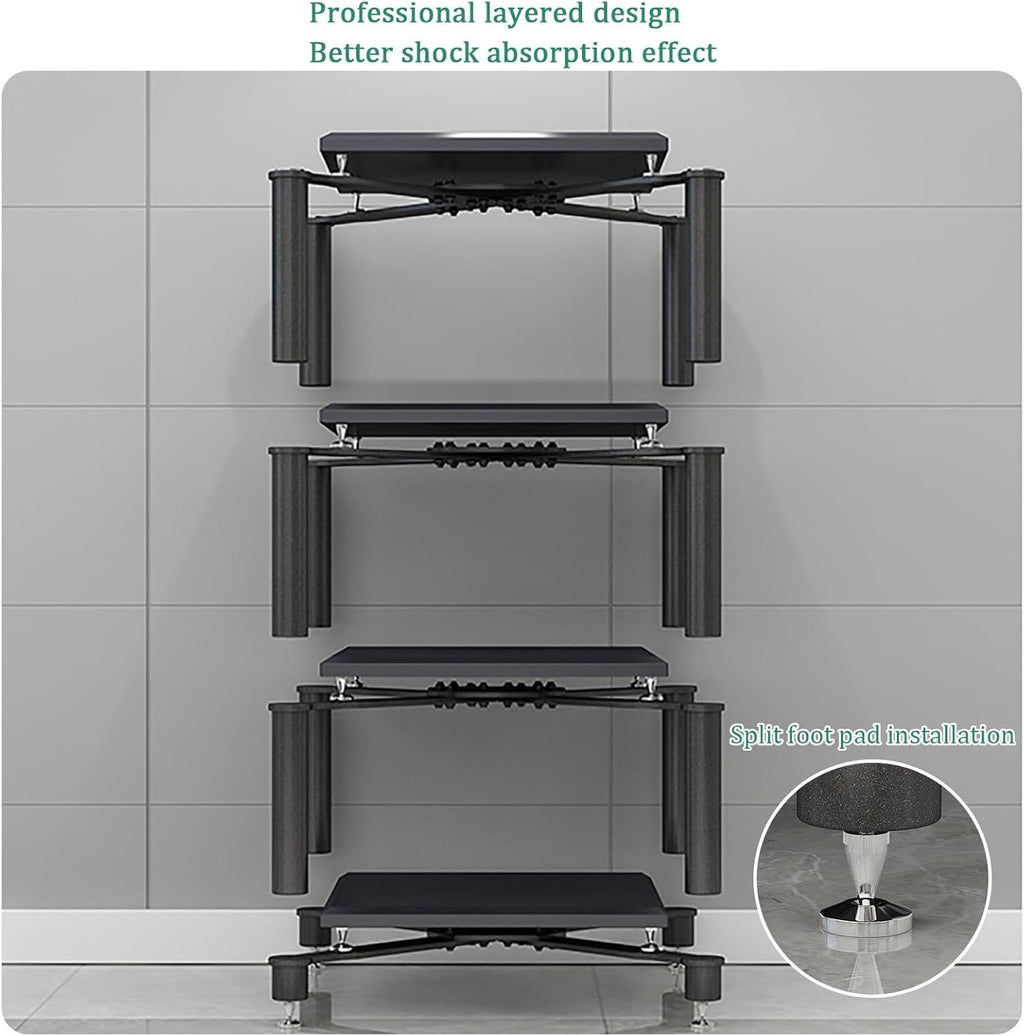 Modern Black Media Stand Entertainment Center With Metal Frame Corner Shelf Audio Rack Storage Cabinet For Audio Video Equipment Shock Absorbing Nails 3 Tier 70X70X75Cm,Silver,2 tier 70x70x50CM