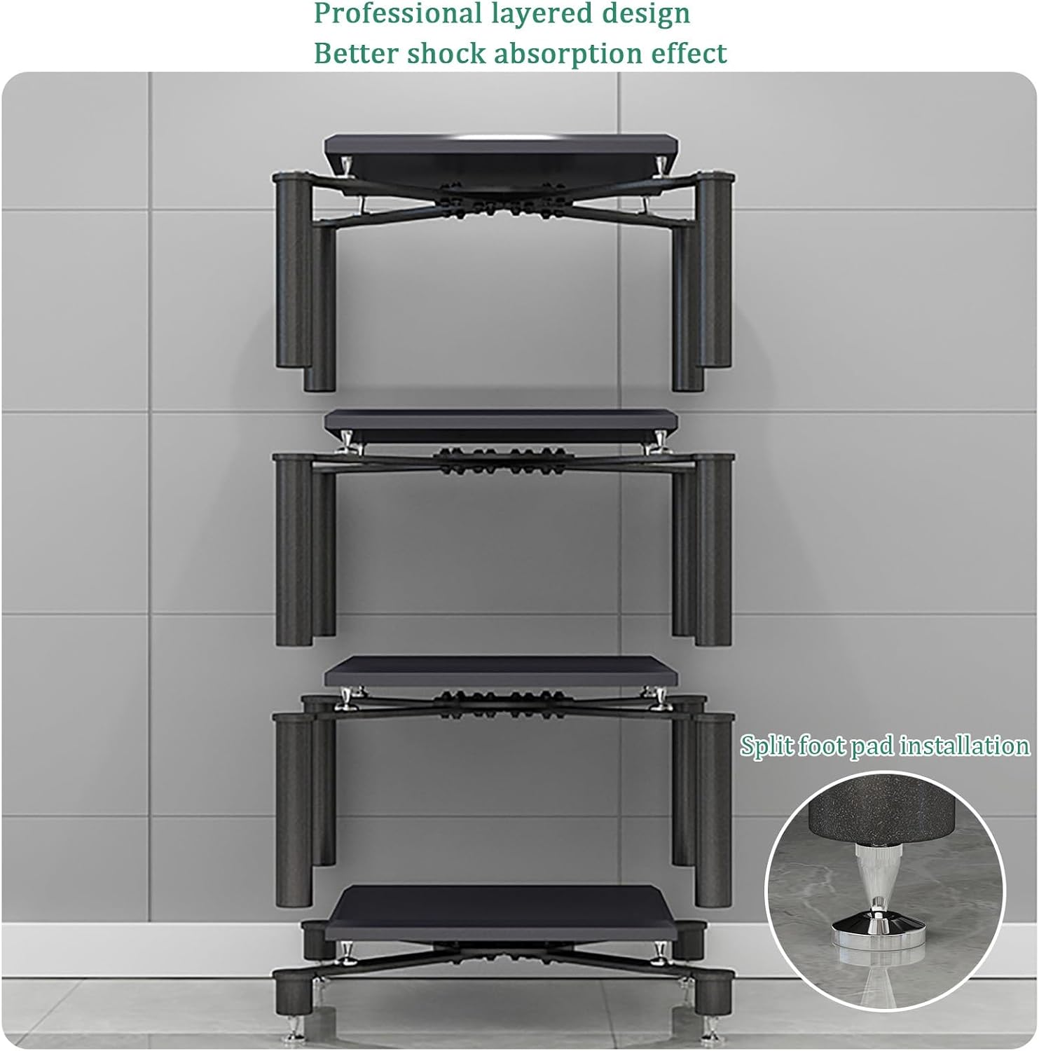 Modern Black Media Stand Entertainment Center With Metal Frame Corner Shelf Audio Rack Storage Cabinet For Audio Video Equipment Shock Absorbing Nails 3 Tier 70X70X75Cm,Silver,2 tier 70x70x50CM