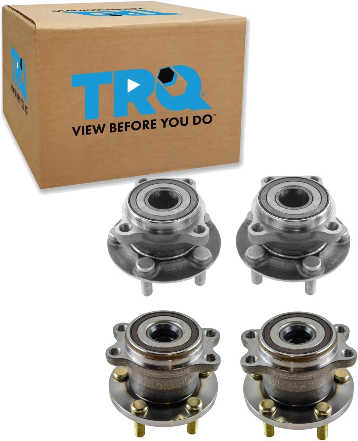 TRQ 2 Piece Front Rear Wheel Bearing & Hub Assembly Set Compatible with 2005-2009 Subaru Legacy Outback