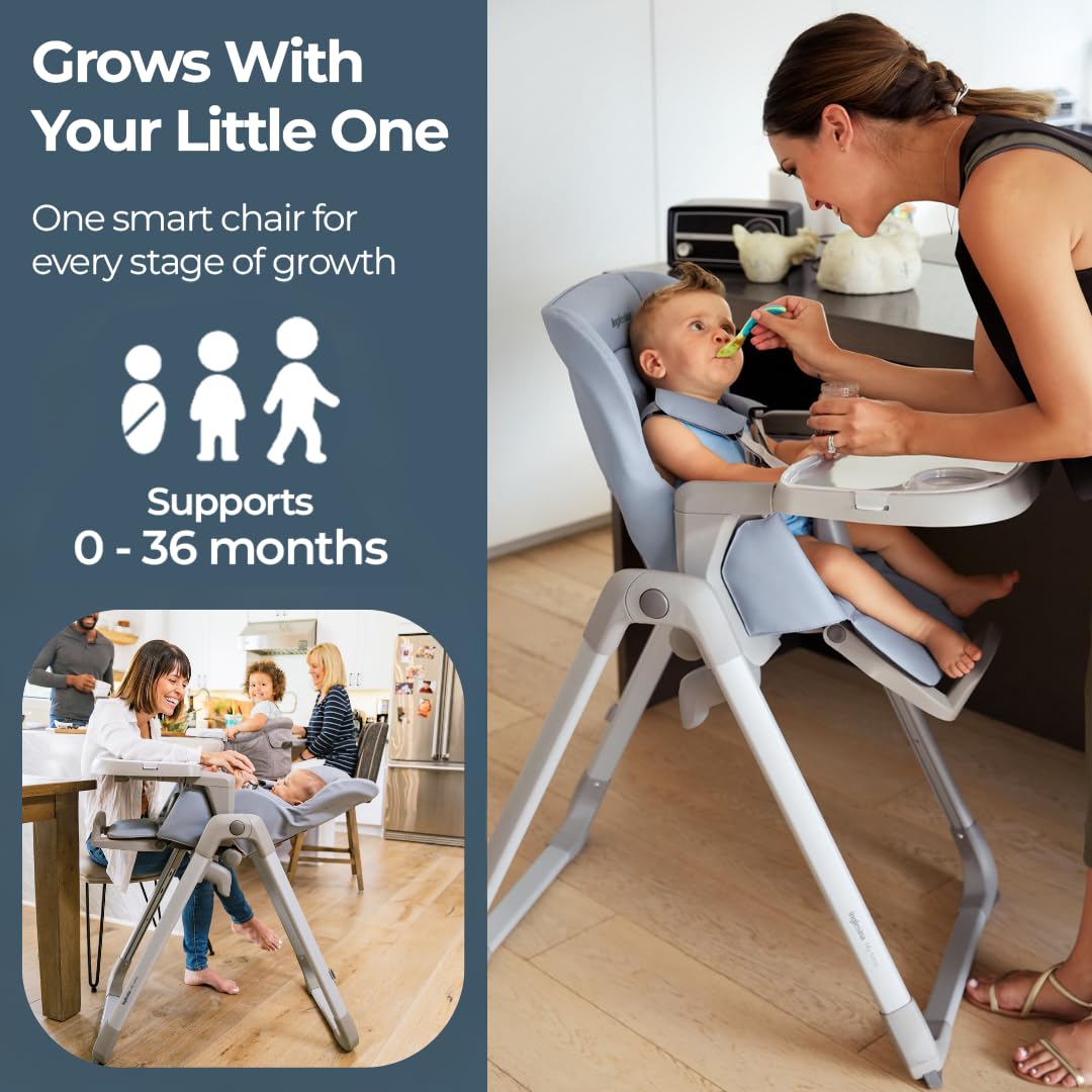 Inglesina My time Highchair, Sugar - Adjustable High Chair for Babies & Toddlers, 4 Height & 3 Recline Settings, Collapsible, Tool-Free Assembly, BPA Free, Removable Tray for Easy Cleaning