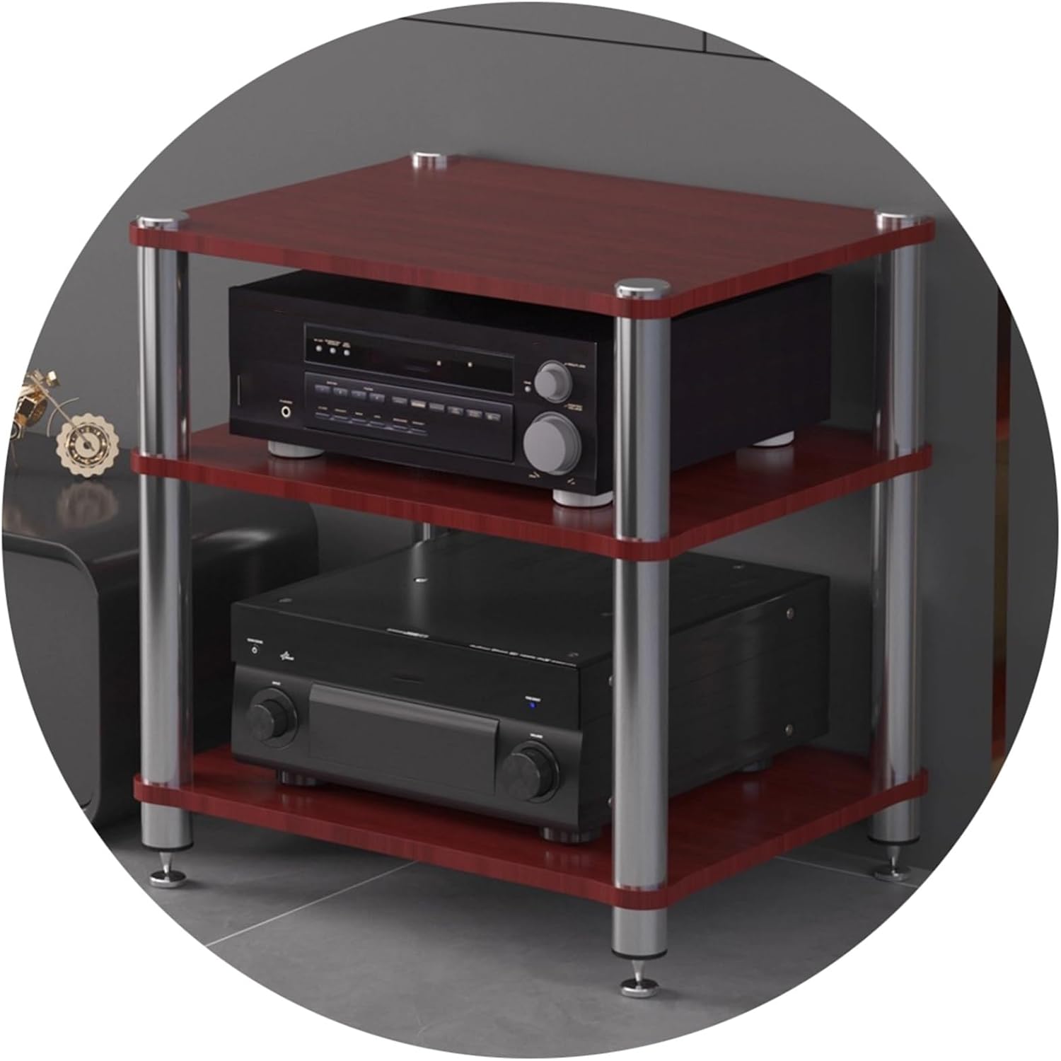 HiFi Audio Rack & Amplifier Stand for Home Theater, 2/3/4-Tier AV Equipment Shelf with Spikes Audio-Visual Shelving for Receiver, Turntable, Speaker(Brown,60 * 48 * 59cm(3Tier))
