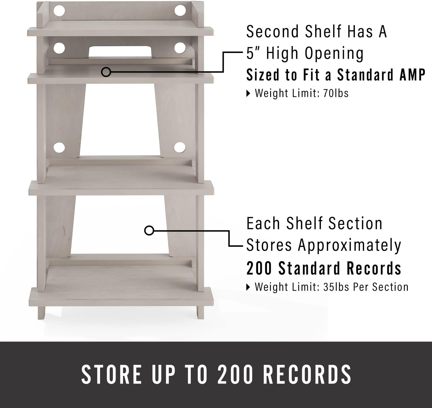Maykoosh Turntable Stand with Shelves - Modern Media Console for Records & Audio Equipment - Adjustable Storage Unit