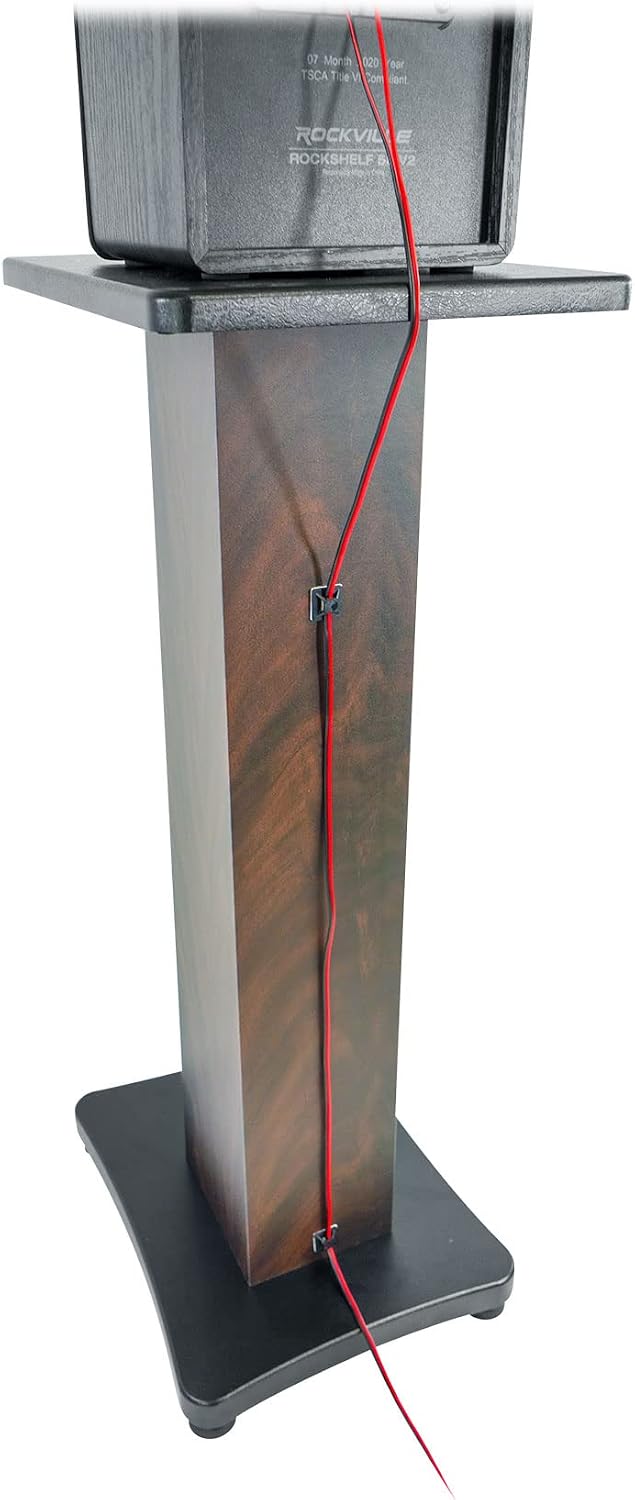 Rockville SS28D Premium 28' Dark Wood Speaker Stands, Solid MDF, Dual Top Plates, 100Lb Capacity, Stable Base for Home Theater & Hi-Fi Audio