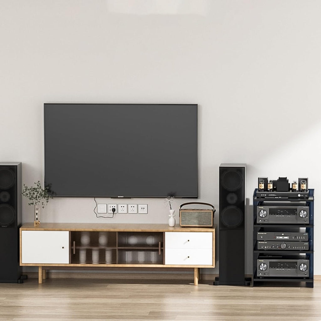 Modern Media Storage Cabinet - Adjustable Shelves Audio-Video Stand for Stereo System, CD Player & DJ Equipment - Stylish Entertainment Center for Home & Office