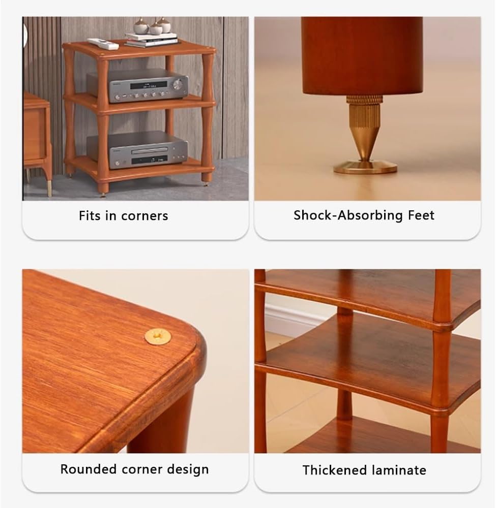 Wooden AV Cabinet 2/3/4 Tier Audio Component Rack Media Storage Stand for HiFi Audio Equipment, Open Stereo Cabinet(Teak,2Tier-42cm Tall)
