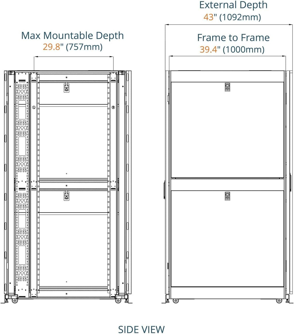 Tecmojo 45U Server Rack Cabinet - PRE-Assembled 24inch Width 43inch Depth IT Network Equipment Cabinet Rack Enclosure with Casters - 3000lbs Weight Capacity(06Black)