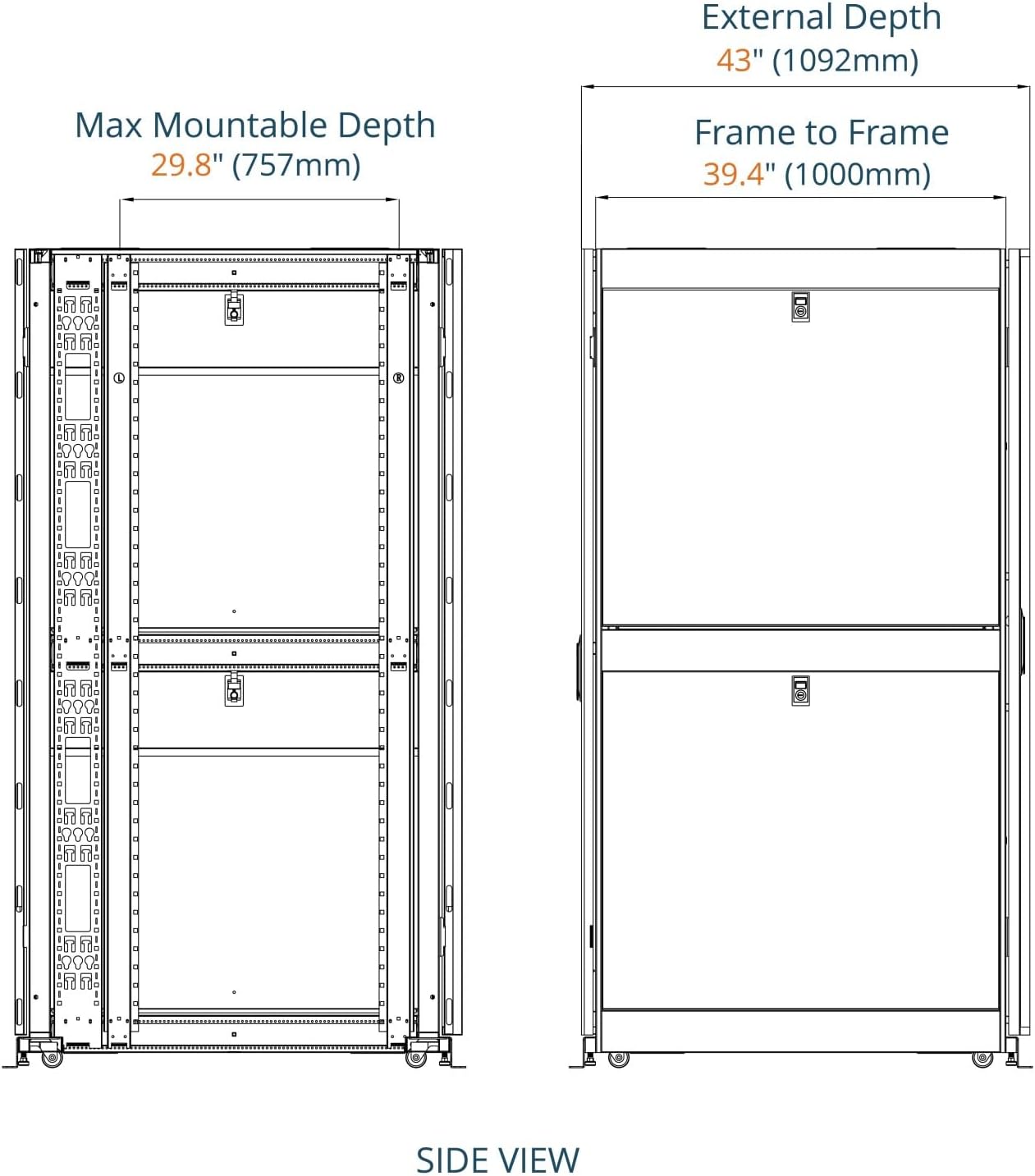 Tecmojo 45U Server Rack Cabinet - PRE-Assembled 24inch Width 43inch Depth IT Network Equipment Cabinet Rack Enclosure with Casters - 3000lbs Weight Capacity(06Black)