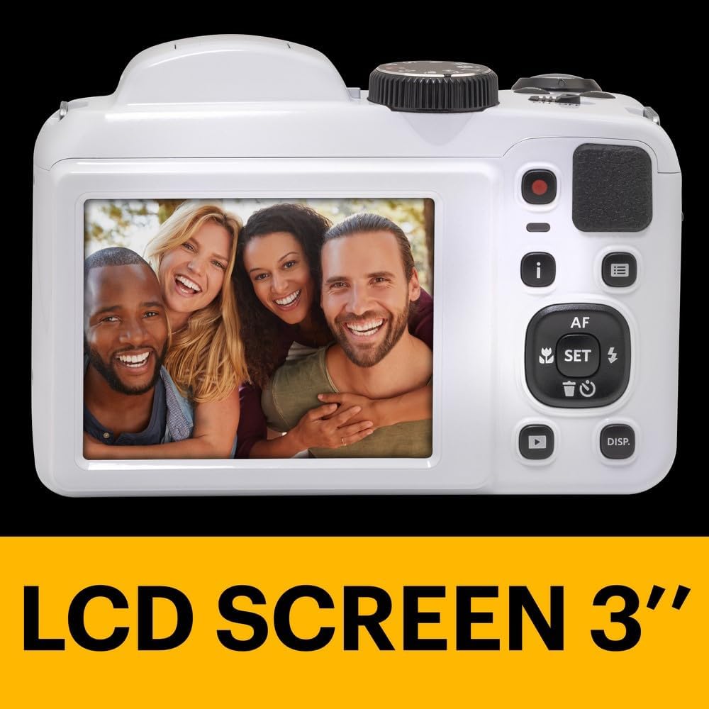 Kodak PIXPRO AZ255 Digital Camera, 25x Optical Zoom Bridge with 16MP Sensor, AA Batteries, OIS, 1080p Full HD Video, White