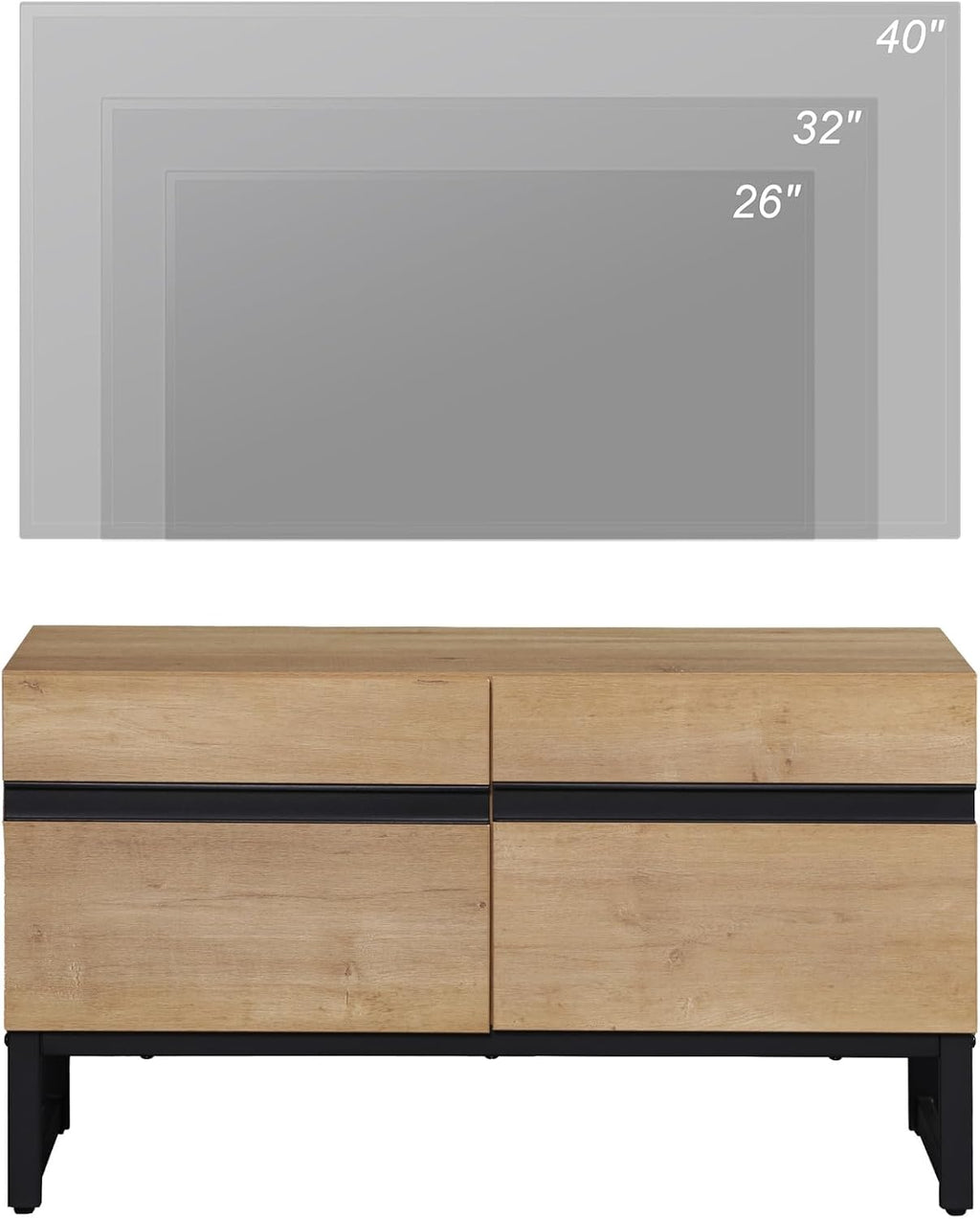 WAMPAT Modern TV Stand for 26-40 Inch TVs, Wood Entertainment Center with Metal Base Storage Cabinets, Media TV Console for Living Room, Oak, 1Pcs