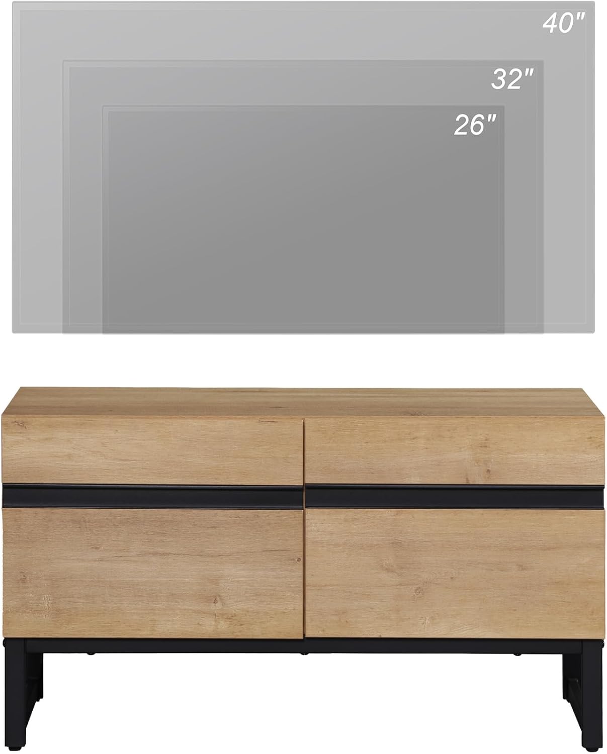 WAMPAT Modern TV Stand for 26-40 Inch TVs, Wood Entertainment Center with Metal Base Storage Cabinets, Media TV Console for Living Room, Oak, 1Pcs