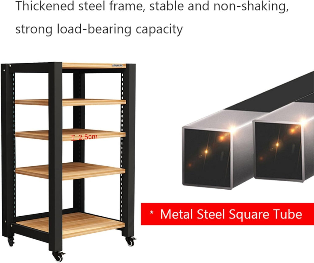 5-Tier Movable AV Media Player Stand Corner Audio Tower Component Cabinet Stereo Stand Adjustable Open Storage Rack with Wooden Shelves and Steel Frame for Home/Office/Theater (Color : A) (A)