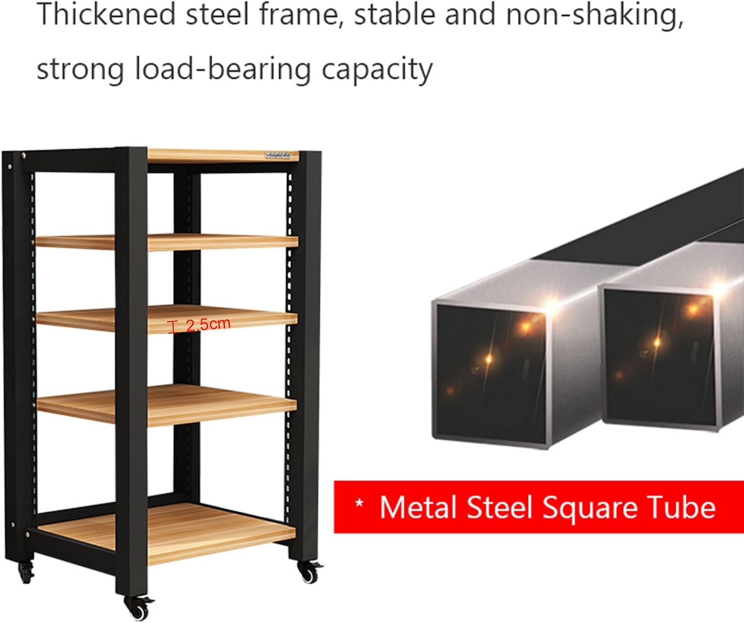 5-Tier Movable AV Media Player Stand Corner Audio Tower Component Cabinet Stereo Stand Adjustable Open Storage Rack with Wooden Shelves and Steel Frame for Home/Office/Theater (Color : A) (A)