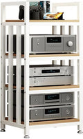 Movable Media Stand 4 Tier Furniture Media Stand Audio Rack DVD CD Player Stand Power Amplifier Equipment Cabinet with Height Adjustable Wooden Shelf