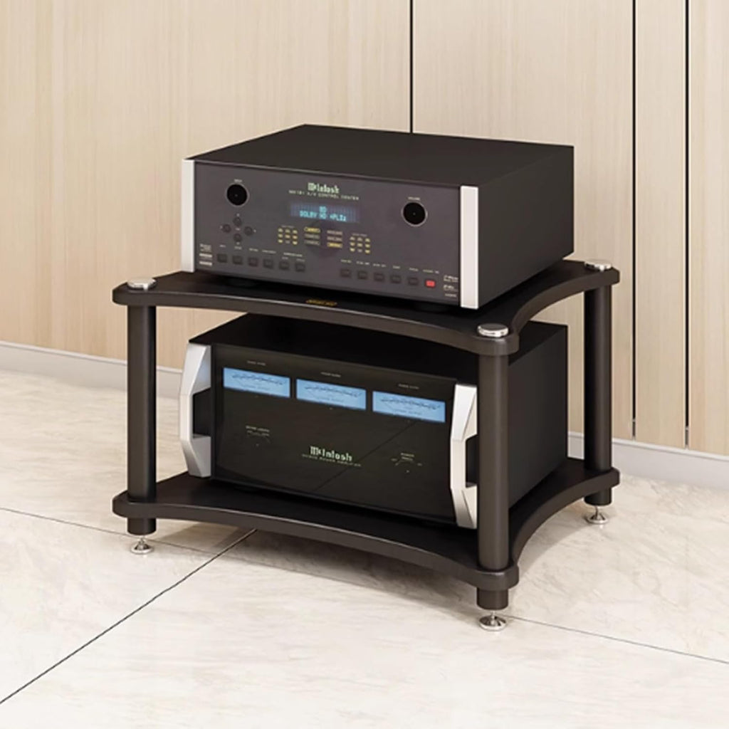 Audio Cabinet Rack 1-4 Tier Capacity Equipment Holders for Living Room, Large Storage AV Media Stand with 4 Steel Post, Vintage Furniture Stereo Cabinet Audio Rack Tower(3 Tier)