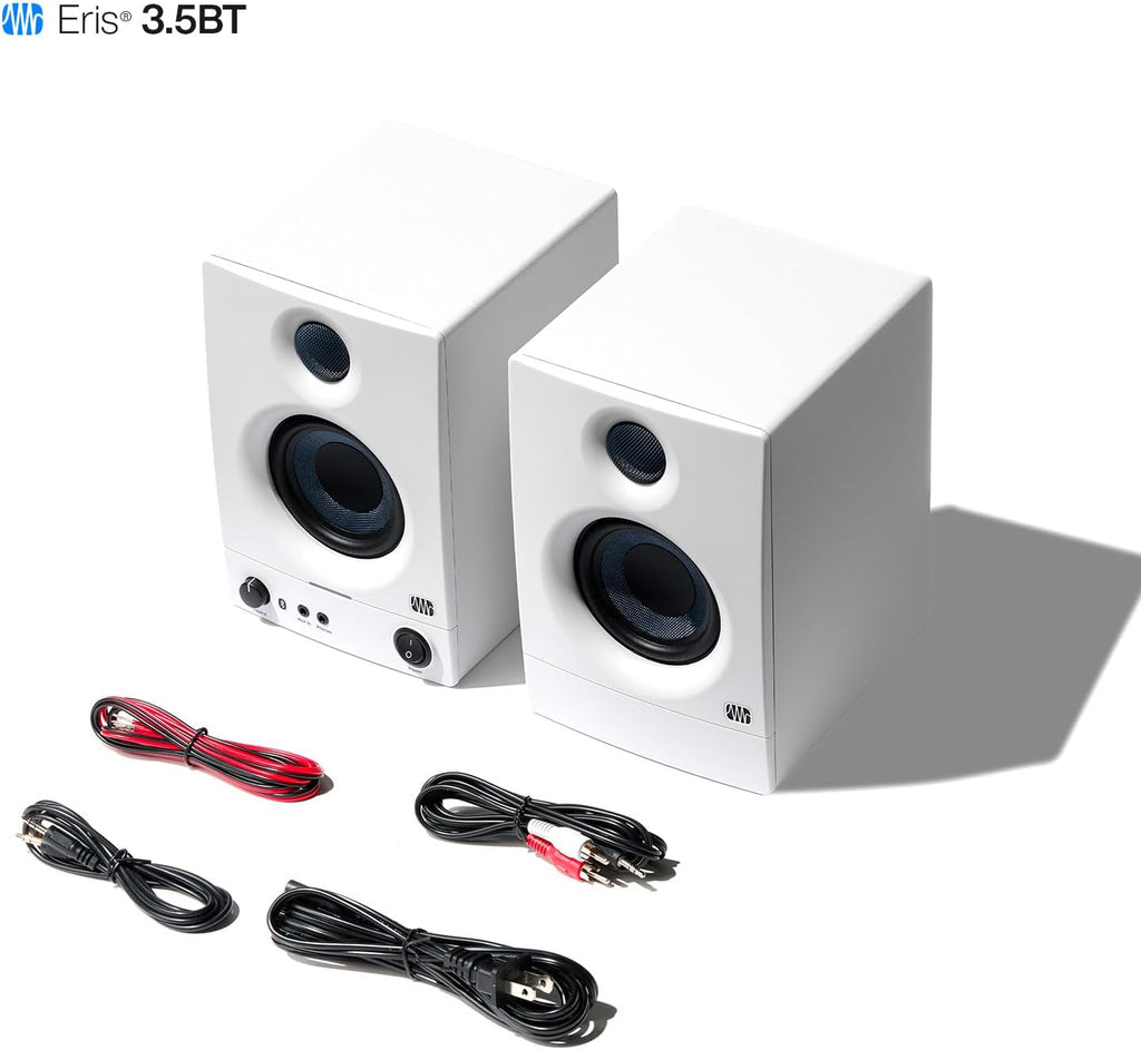 PreSonus Eris 3.5BT Studio Monitors, Pair — 3.5' Inch Powered Speakers, Bookshelf Speakers, Stereo, Desktop Computer, Near Field Music Production, Audio Mixing Recording