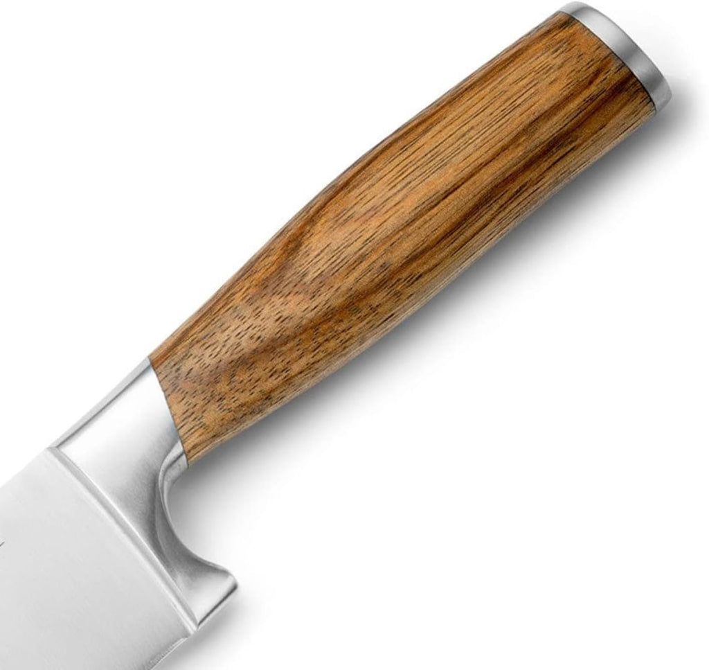 Zebra Wood 6-Piece BBQ Knife Set - Fully Forged Stainless Steel Grilling Utensils Including Brisket, Butcher, Chef's, Boning Knives, Carving Fork, Knife Carrying Roll