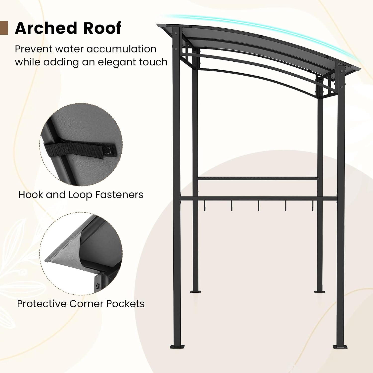 Tangkula 7ft Grill Gazebo, Patio Barbecue Canopy with Serving Shelf and Storage Hooks, Curved Grill Shelter w/Heavy-Duty Steel Frame Sunshade Awning for Outdoor Garden (Gray)