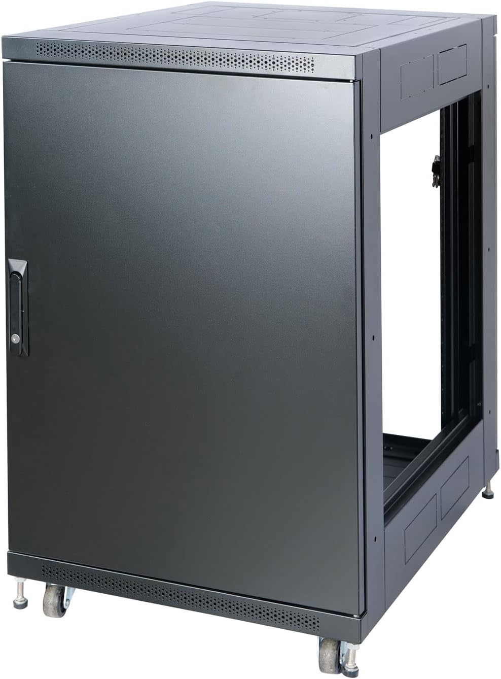 Tecmojo Fully Assembled 18U Network Cabinet AV Rack Black Equipment Rack Enclosure with Casters/Locking Doors with Dual Fan, PDU and Cantilever Shelf Installed (23.6inch DEEP Glass Door)