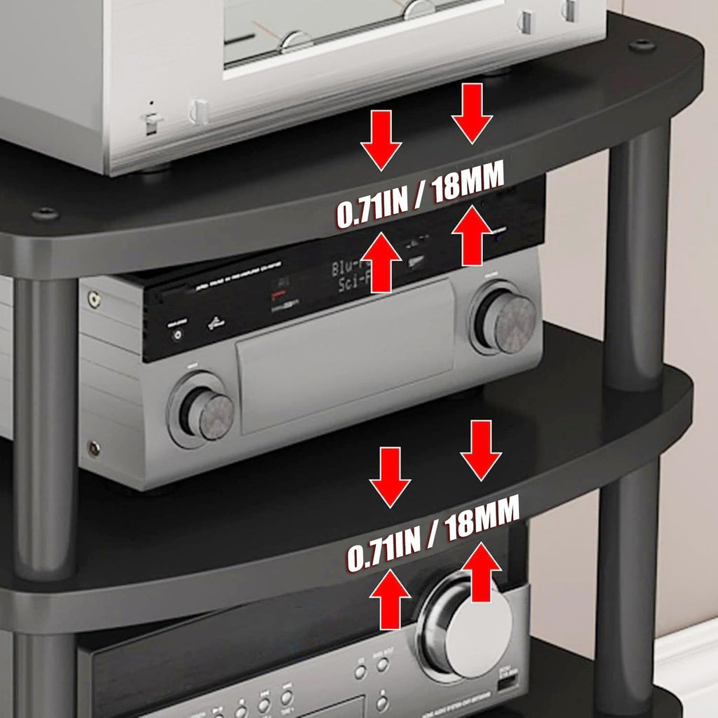 3 Tier AV Media Stand, Audio Rack Tower Adjustable Height, TV Game Console Equipment Shelf, CD Record Player Stereo Component Rack Cabinet for Home Theater Studio (Black)