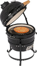 Outvita Ceramic Grill, 13' Round Kamado Charcoal Grill, Portable Barbecue Grill with Thermometer for Variations on Cooking Methods(Black)