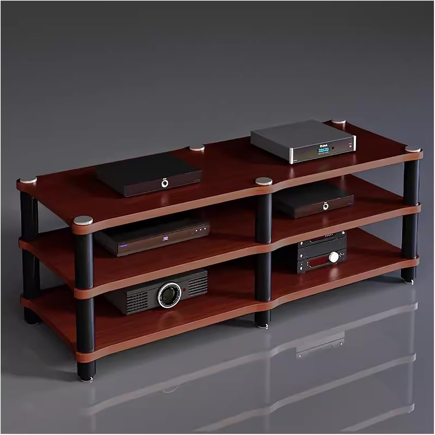 Heavy Duty Audio Video Component Cabinet, 3-Tier Media Stand for Home Stereo Equipment, Open-Ended Design for Easy Access, Stylish Brown Finish, Durable Storage Solution