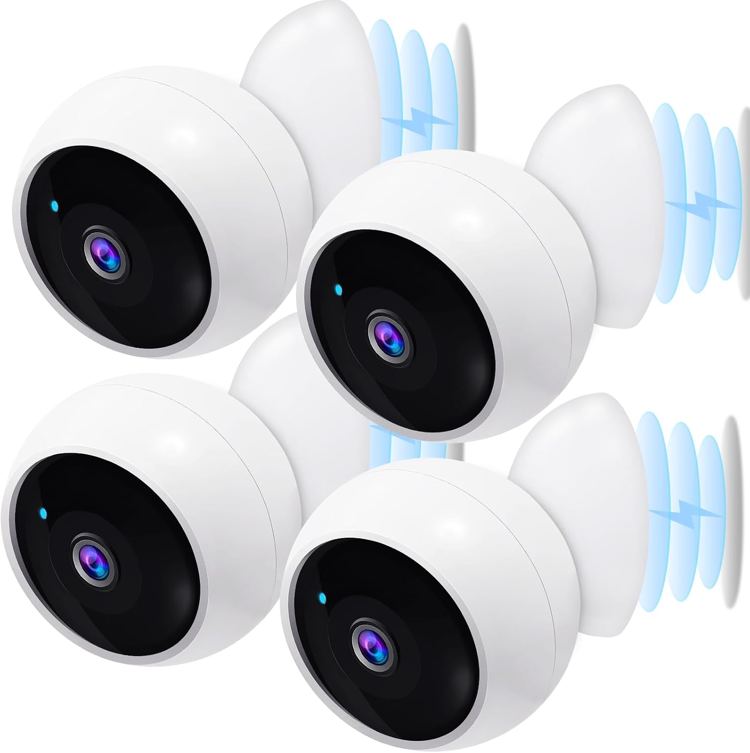 AMTIFO Security Cameras Wireless Outdoor Magnetic - 4-Pack Install-Free Indoor Smart 2K WiFi - Long Battery Life Powered Wireless Security Camera with AI Motion Detection