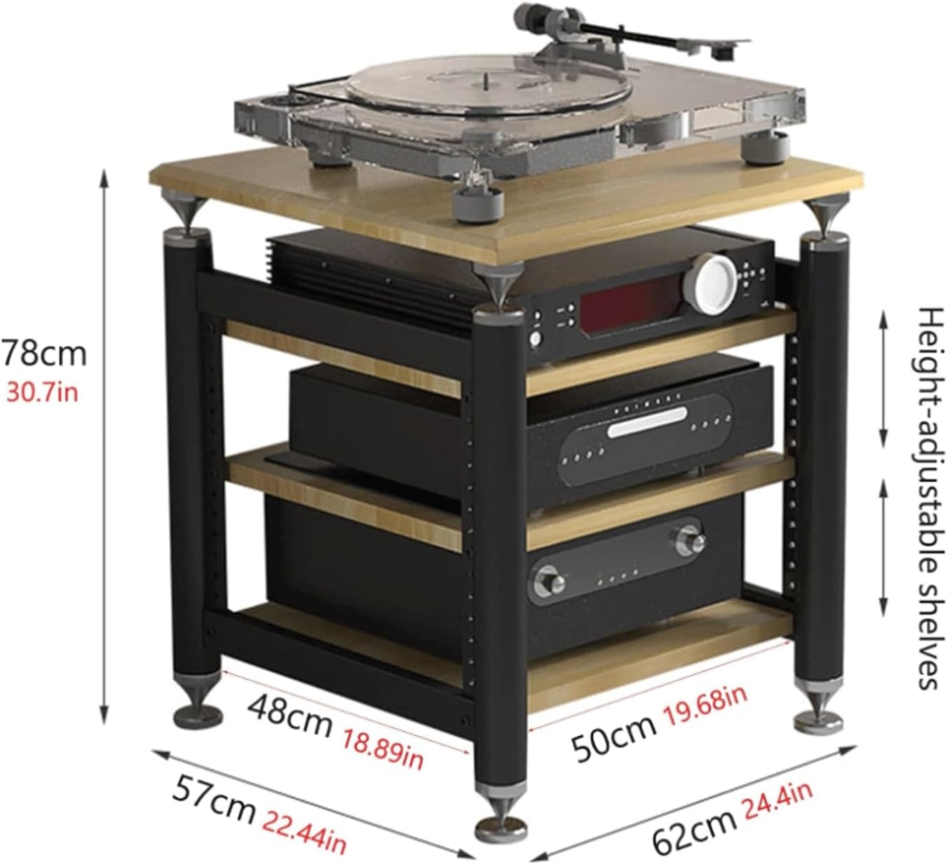 Medios HiFi Audio Rack Tower Open Stereo Cabinet Modern Audio-Video Media Stand with Adjustable Shelves Entertainment Stand for Home Theater Organizer(Natural,3 Tier)