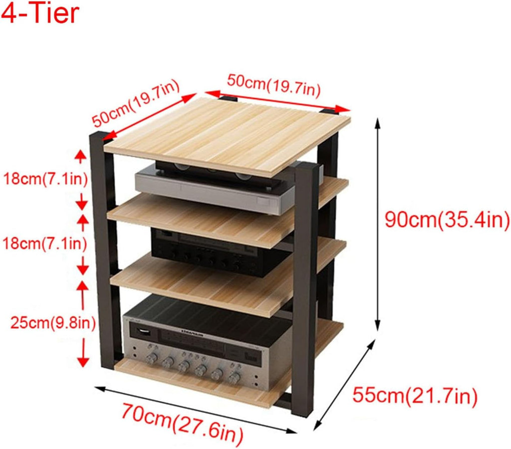 3/4-Tier Media Stand Modern AV Component Cabinet CD Player Stand Corner Audio Rack Tower Wooden Stereo Equipment Storage Cabinet for Home/Office/Theat(A-4-Tier)