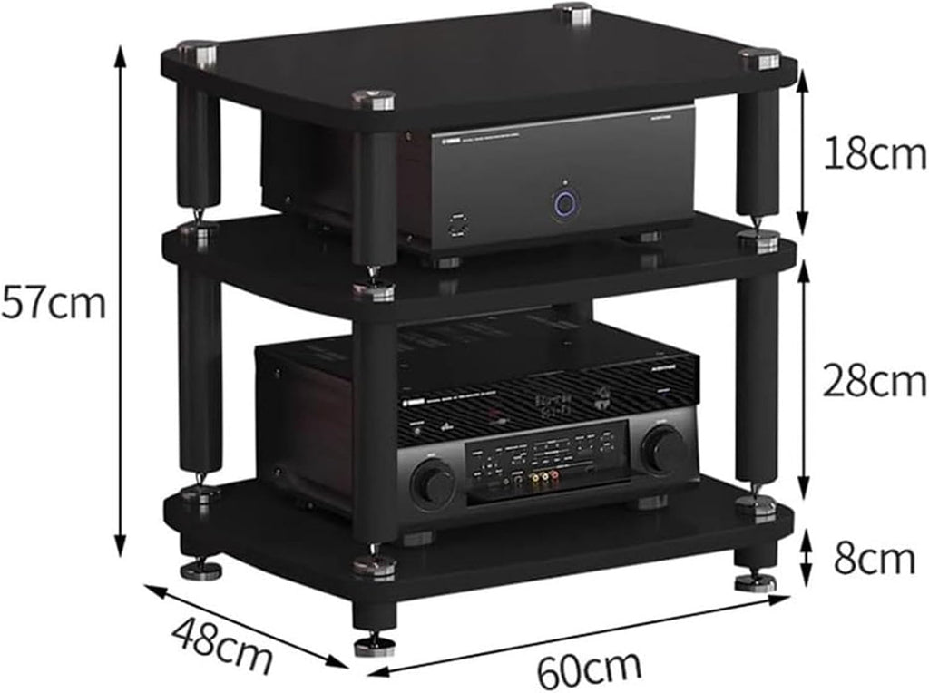 1/2/3/4-layer HiFi Audio Cabinet HiFi Stand Record Player MDF Stand, Audio Rack with Shock-Absorbing Feet Power Amplifier Shelf Equipment Cabinet, D,60 * 48 * 57cm(3Tier)